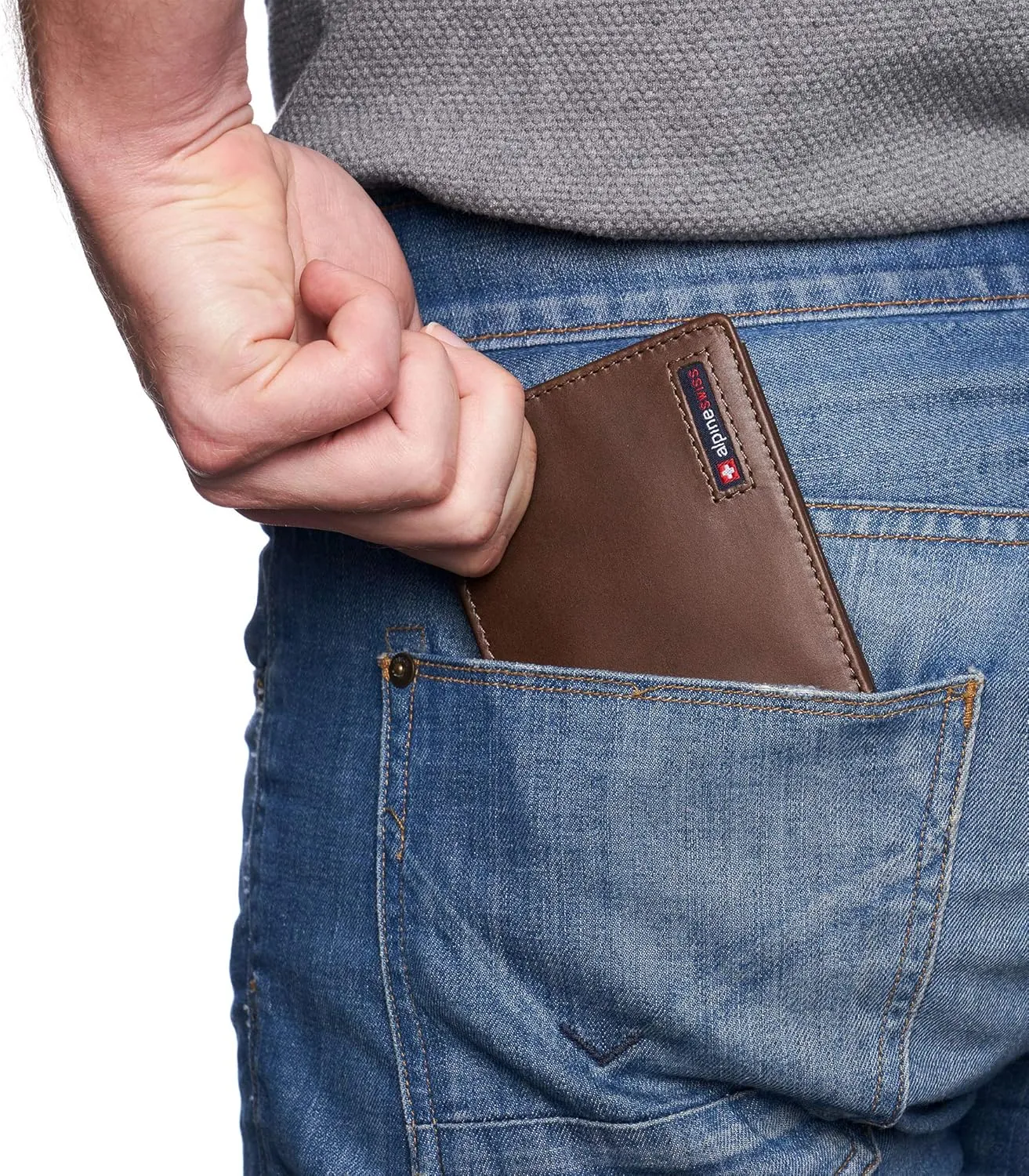 Alpine Swiss Mens Wallet for Men | RFID Protected Leather Mens Wallet | Spencer Bifold with Divided Bill Section | Gift Box | 2 ID Windows | 14 Card & Storage Pockets for Organization