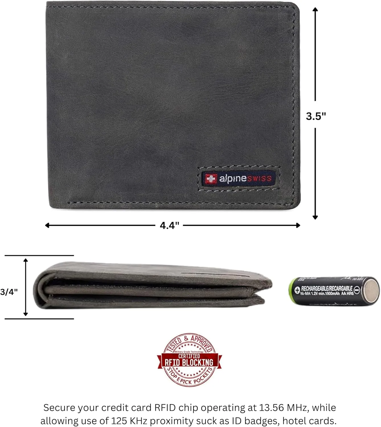 Alpine Swiss Mens Wallet for Men | RFID Protected Leather Mens Wallet | Spencer Bifold with Divided Bill Section | Gift Box | 2 ID Windows | 14 Card & Storage Pockets for Organization