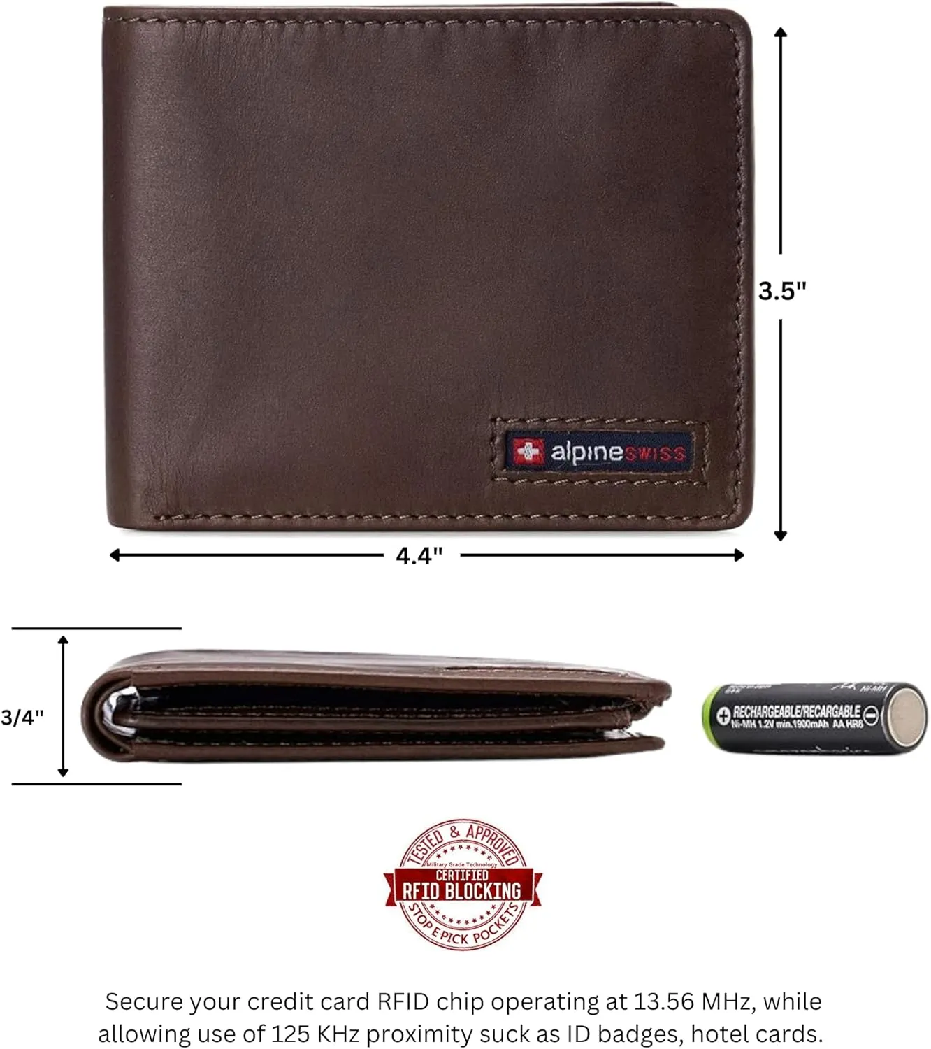 Alpine Swiss Mens Wallet for Men | RFID Protected Leather Mens Wallet | Spencer Bifold with Divided Bill Section | Gift Box | 2 ID Windows | 14 Card & Storage Pockets for Organization
