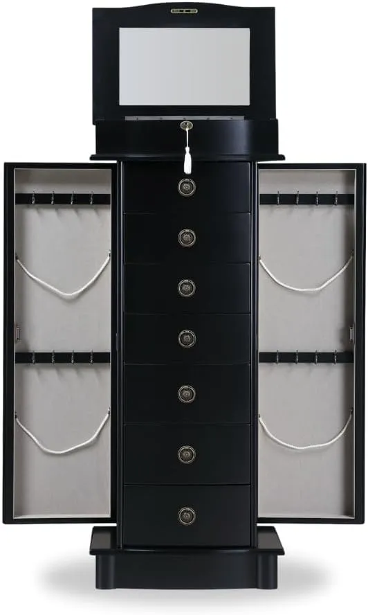Alveare Home Nara Jewelry Armoire – Locking Storage Organizer with Seven Spacious Drawers, Black