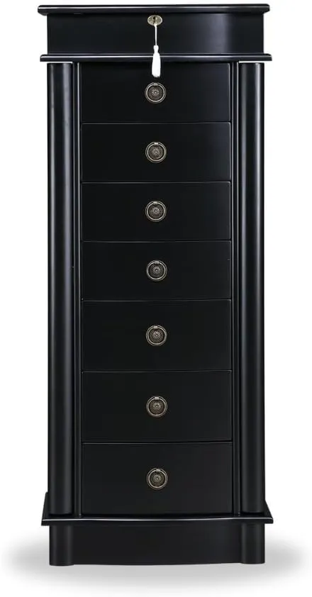 Alveare Home Nara Jewelry Armoire – Locking Storage Organizer with Seven Spacious Drawers, Black