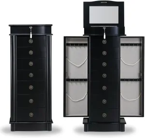 Alveare Home Nara Jewelry Armoire – Locking Storage Organizer with Seven Spacious Drawers, Black