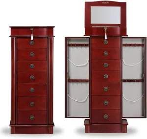 Alveare Home Nara Jewelry Armoire – Locking Storage Organizer with Seven Spacious Drawers, Cherry