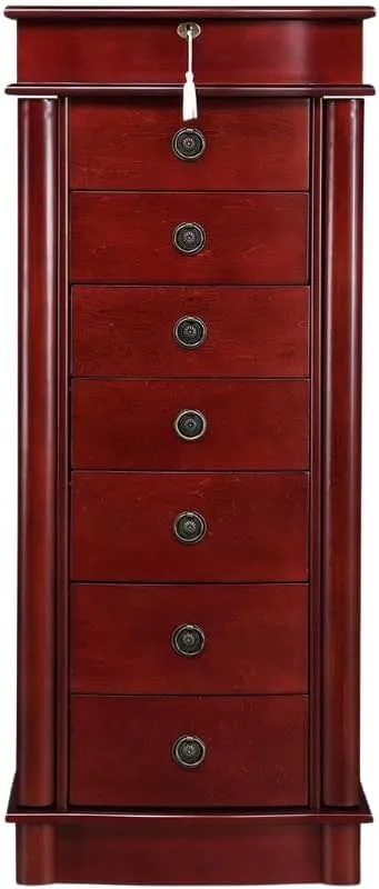 Alveare Home Nara Jewelry Armoire – Locking Storage Organizer with Seven Spacious Drawers, Cherry