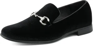 Amali Bradford - Microfiber Men's Slip-On Loafer with Gold Metal Bit - Smoking Slip On Dress Shoes for Men - Microfiber Formal Loafers for Men