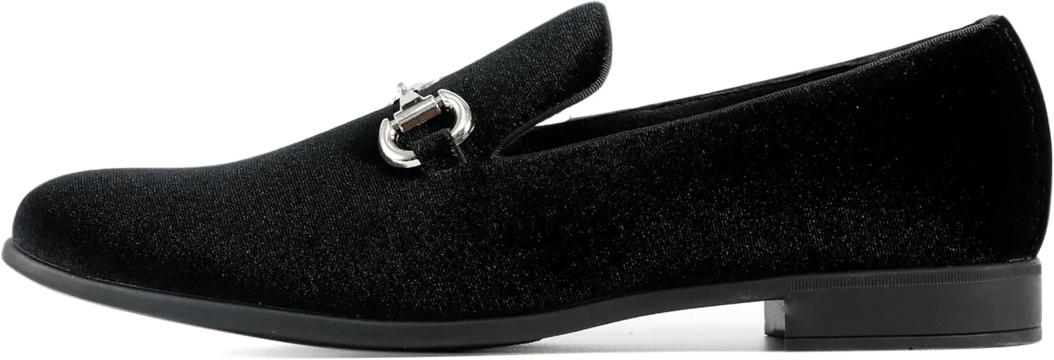 Amali Bradford - Microfiber Men's Slip-On Loafer with Gold Metal Bit - Smoking Slip On Dress Shoes for Men - Microfiber Formal Loafers for Men