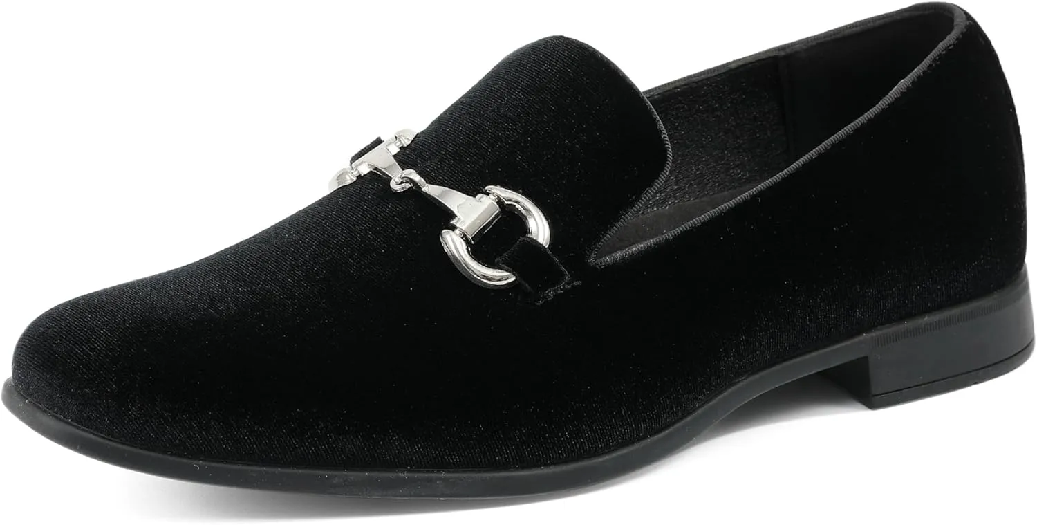 Amali Bradford - Microfiber Men's Slip-On Loafer with Gold Metal Bit - Smoking Slip On Dress Shoes for Men - Microfiber Formal Loafers for Men