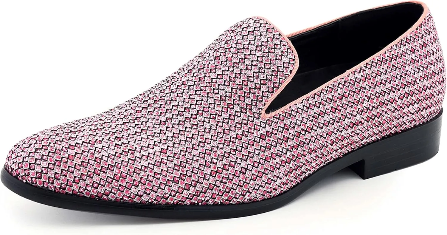 Amali Devy, Men's Dress Loafers, Slip-On Tuxedo Shoes for Men, Velvet Embellished Loafer Slippers