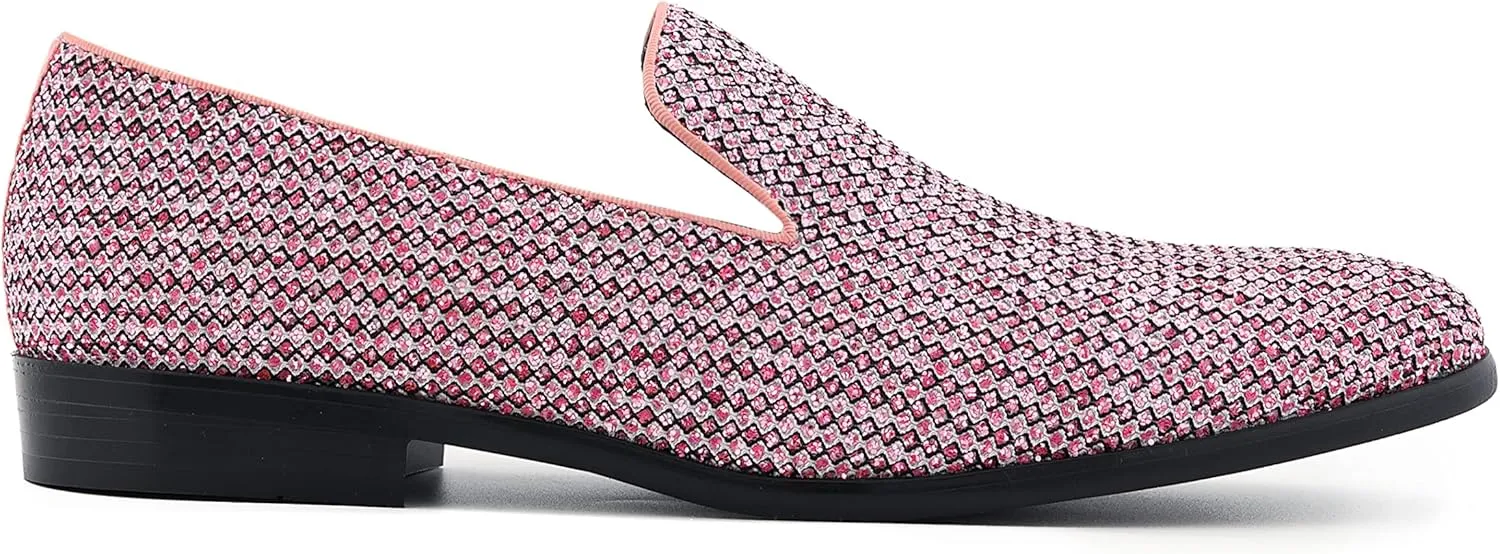 Amali Devy, Men's Dress Loafers, Slip-On Tuxedo Shoes for Men, Velvet Embellished Loafer Slippers