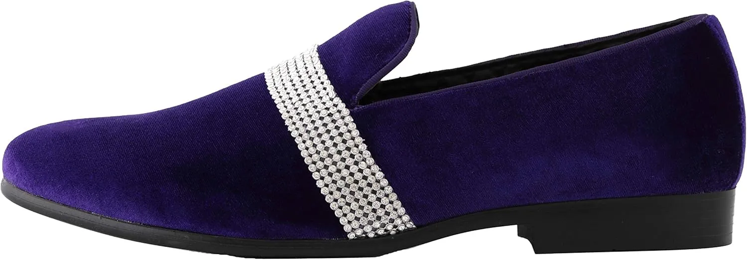 Amali The Original Men's Velvet Smoking Slipper with Rhinestone Embellished Strap Dress Shoe, Style Monarch