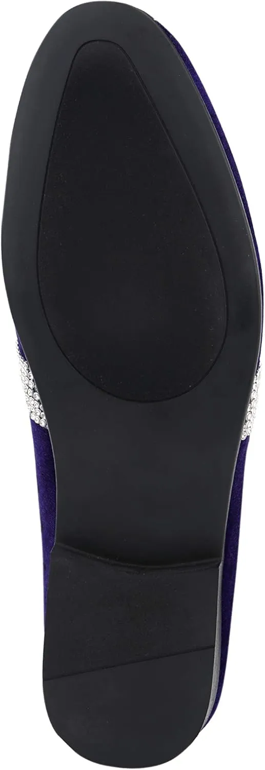Amali The Original Men's Velvet Smoking Slipper with Rhinestone Embellished Strap Dress Shoe, Style Monarch