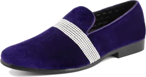 Amali The Original Men's Velvet Smoking Slipper with Rhinestone Embellished Strap Dress Shoe, Style Monarch