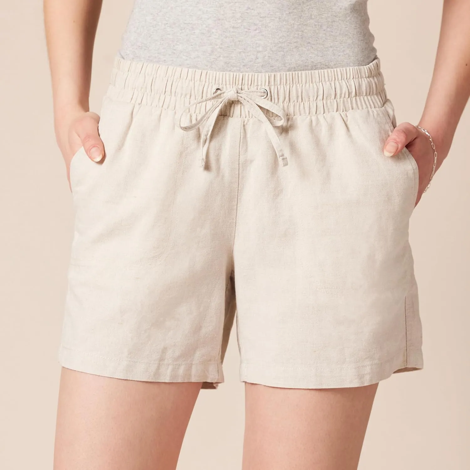Amazon Essentials Women's 5" Inseam Drawstring Linen Blend Short (Available in Plus Size)