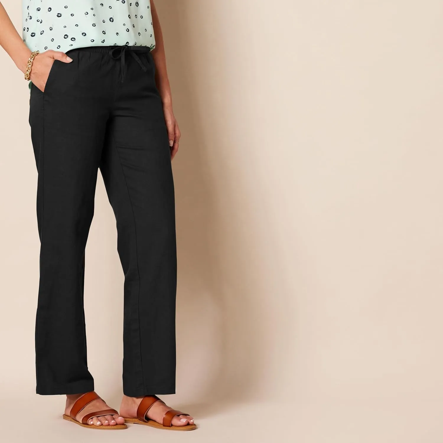 Amazon Essentials Women's Linen Blend Drawstring Relaxed Fit Wide Leg Pant (Available in Plus Size)