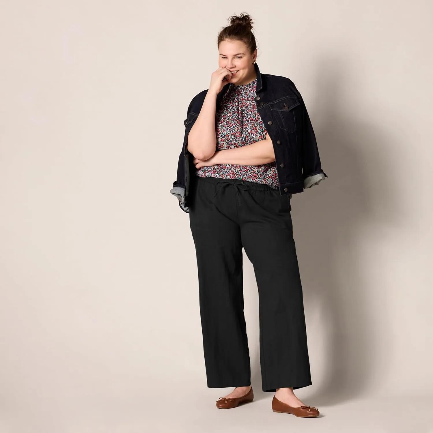 Amazon Essentials Women's Linen Blend Drawstring Relaxed Fit Wide Leg Pant (Available in Plus Size)