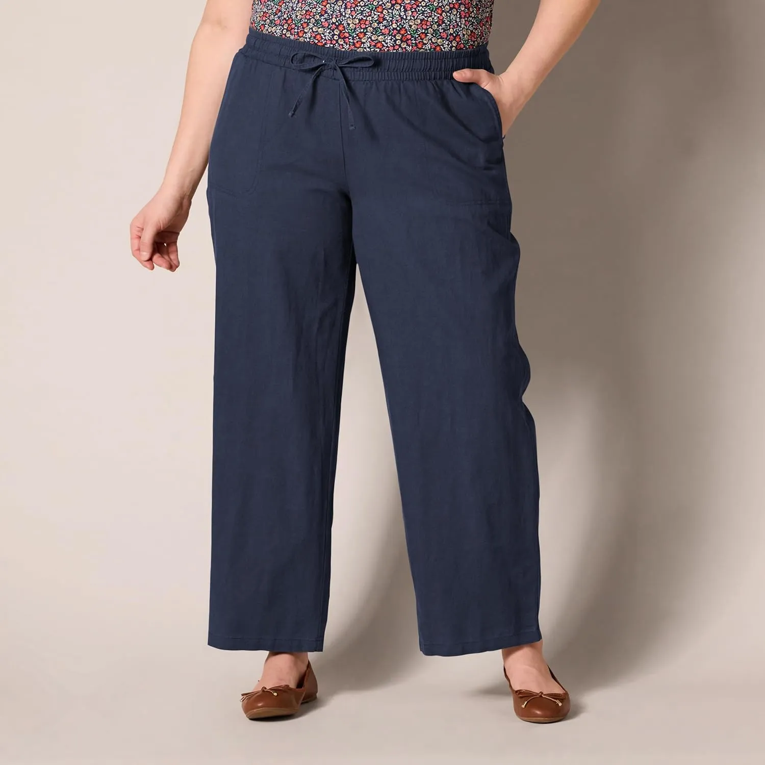 Amazon Essentials Women's Linen Blend Drawstring Relaxed Fit Wide Leg Pant (Available in Plus Size)