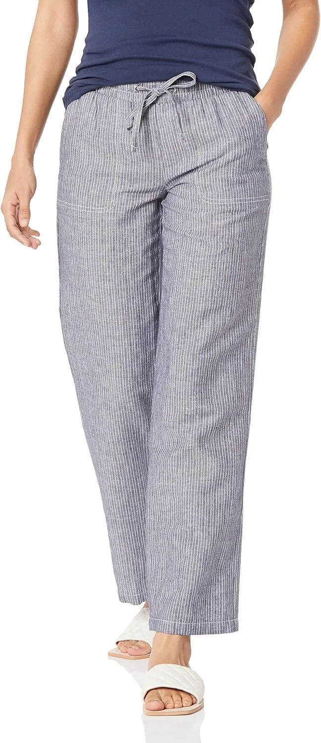 Amazon Essentials Women's Linen Blend Drawstring Relaxed Fit Wide Leg Pant (Available in Plus Size)