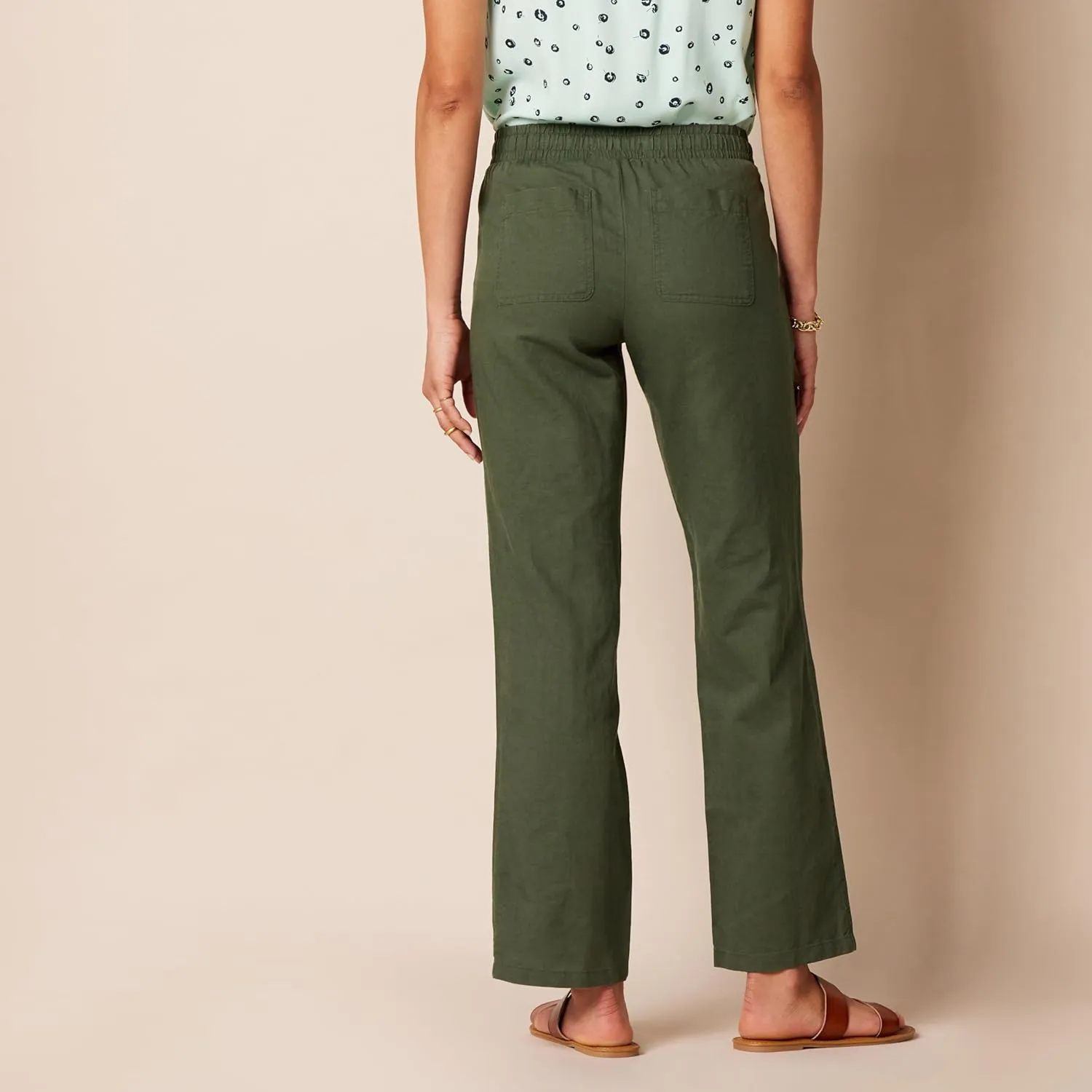 Amazon Essentials Women's Linen Blend Drawstring Relaxed Fit Wide Leg Pant (Available in Plus Size)