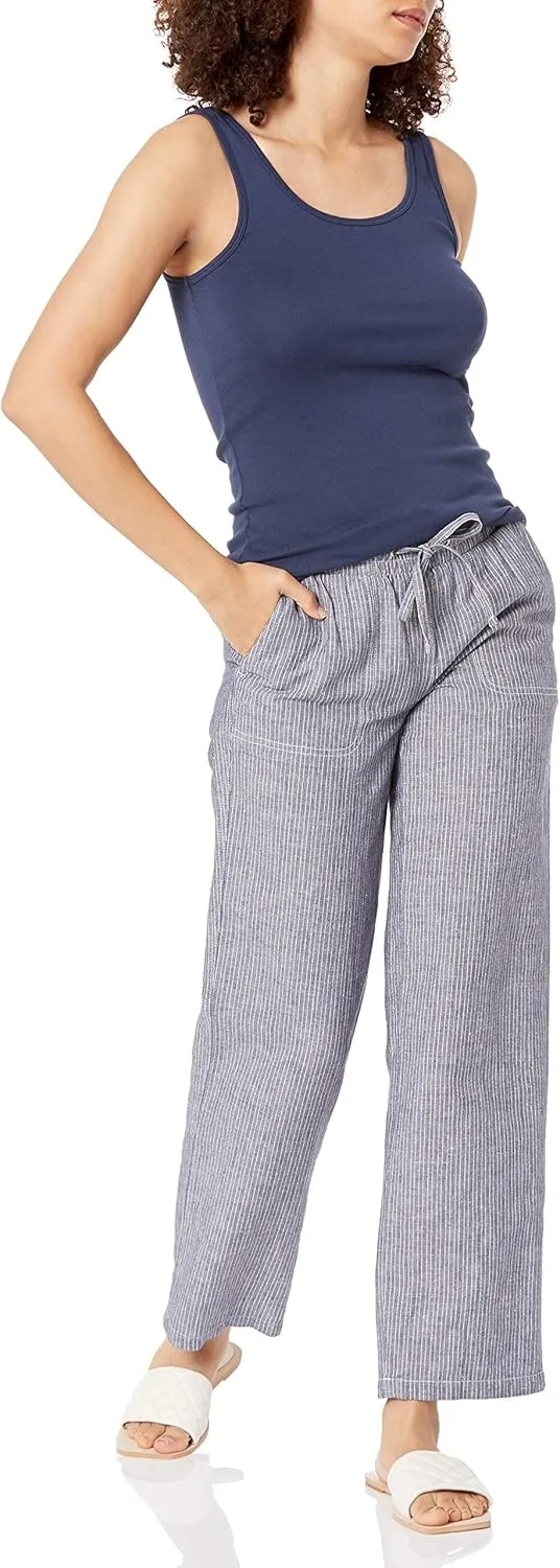 Amazon Essentials Women's Linen Blend Drawstring Relaxed Fit Wide Leg Pant (Available in Plus Size)