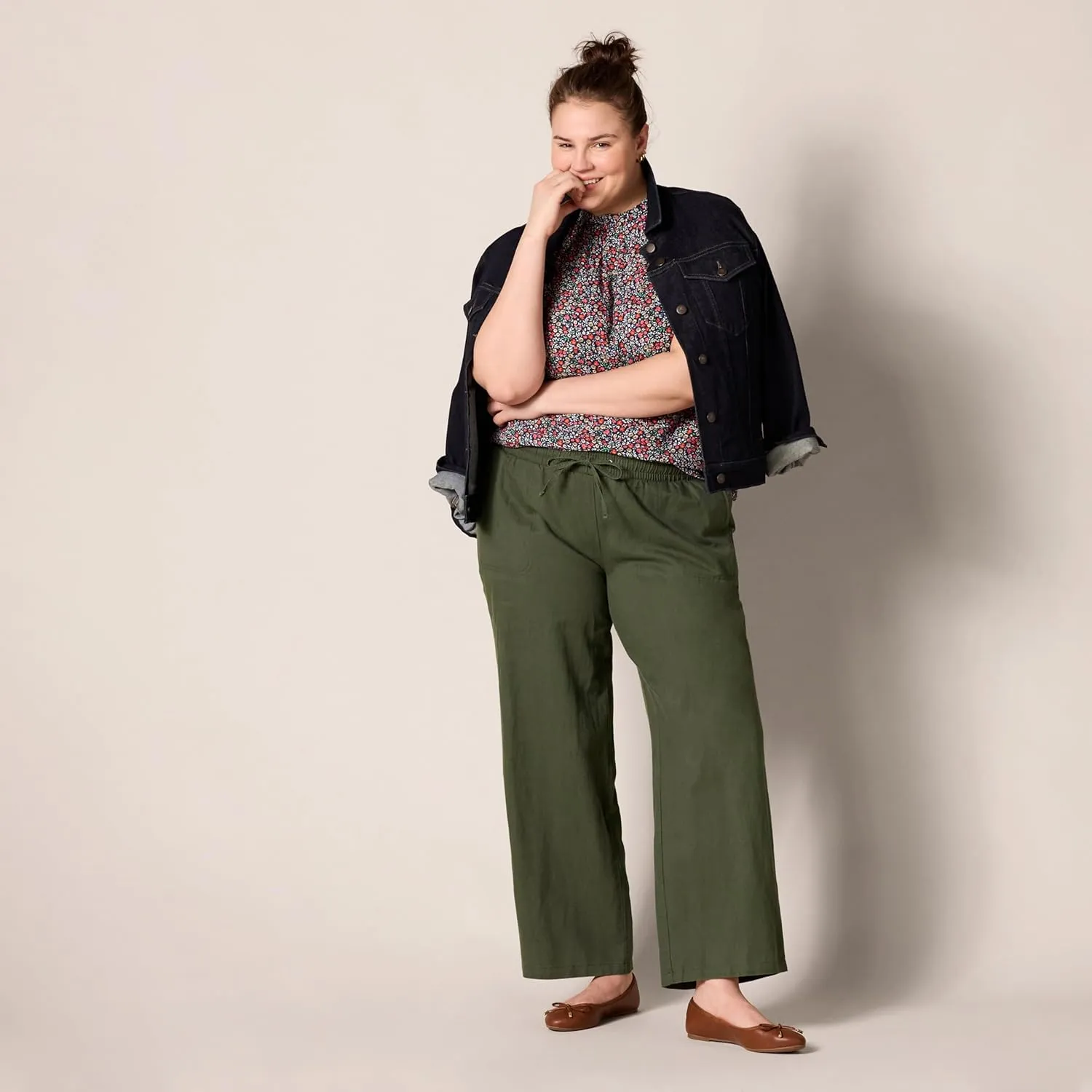 Amazon Essentials Women's Linen Blend Drawstring Relaxed Fit Wide Leg Pant (Available in Plus Size)