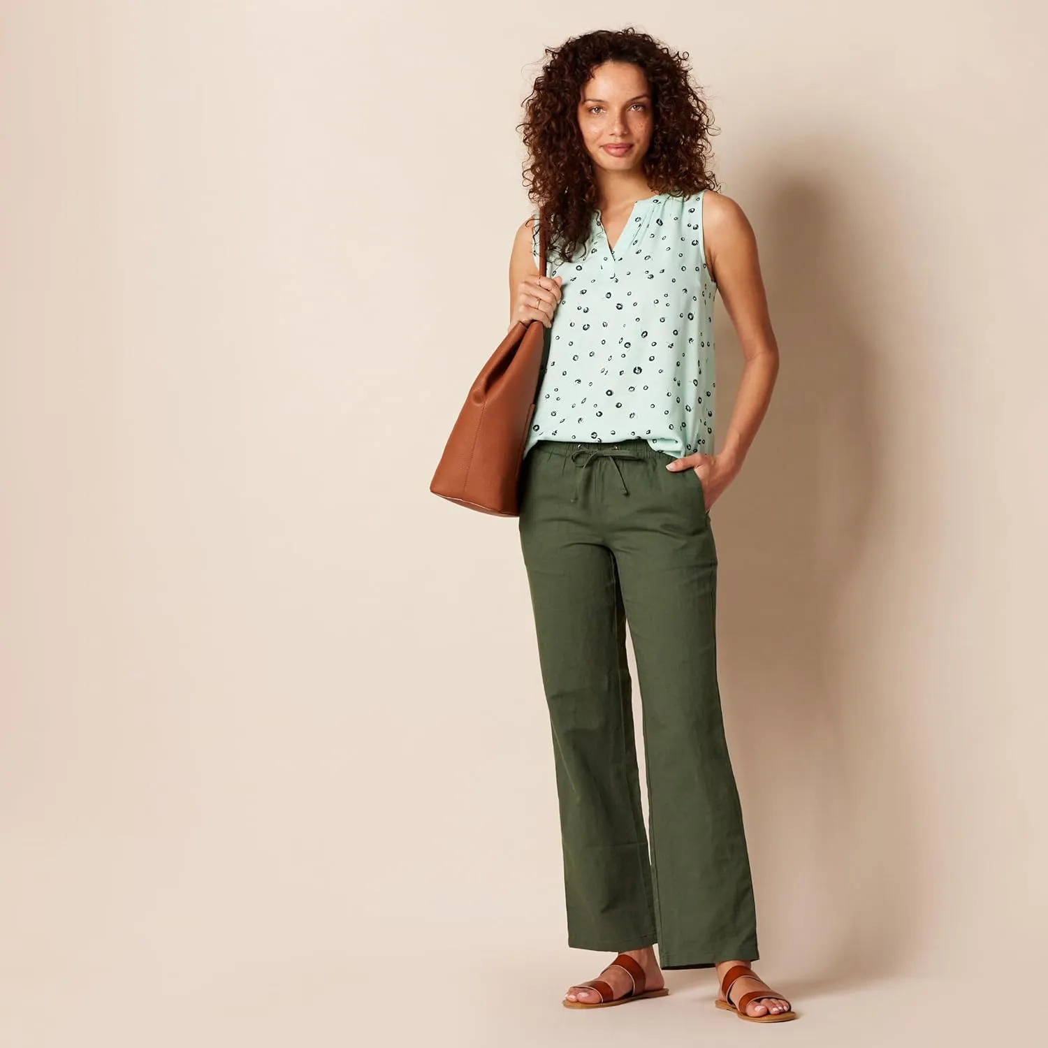 Amazon Essentials Women's Linen Blend Drawstring Relaxed Fit Wide Leg Pant (Available in Plus Size)