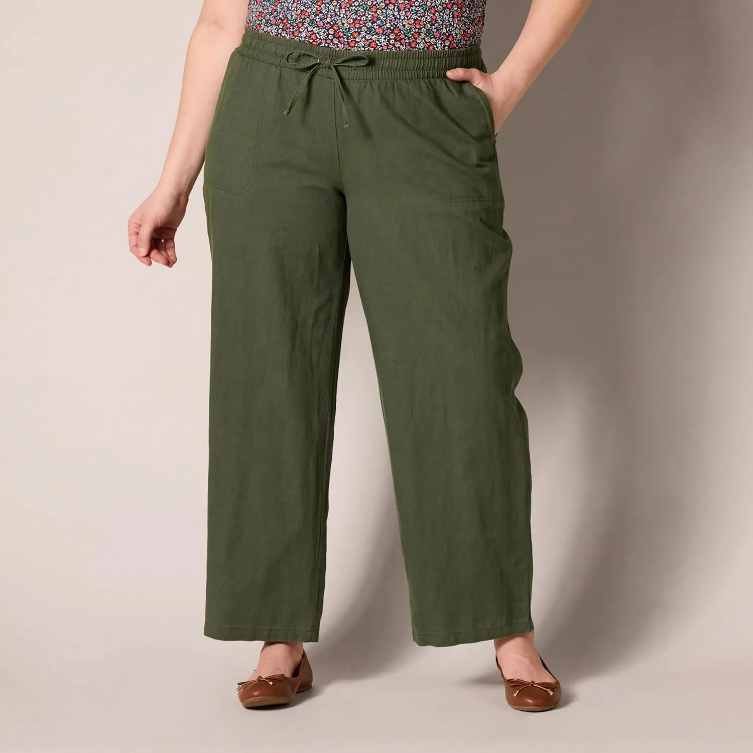Amazon Essentials Women's Linen Blend Drawstring Relaxed Fit Wide Leg Pant (Available in Plus Size)