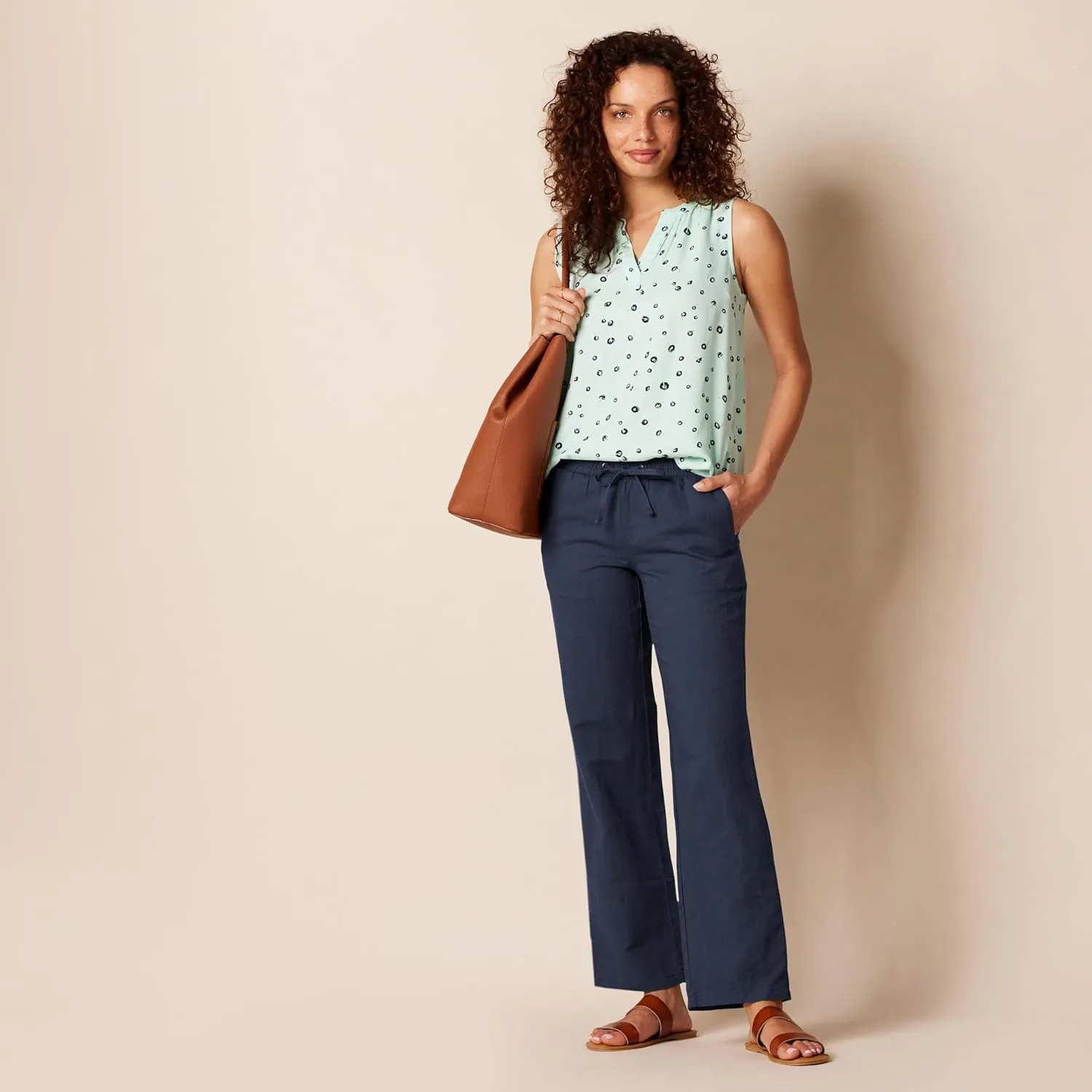 Amazon Essentials Women's Linen Blend Drawstring Relaxed Fit Wide Leg Pant (Available in Plus Size)