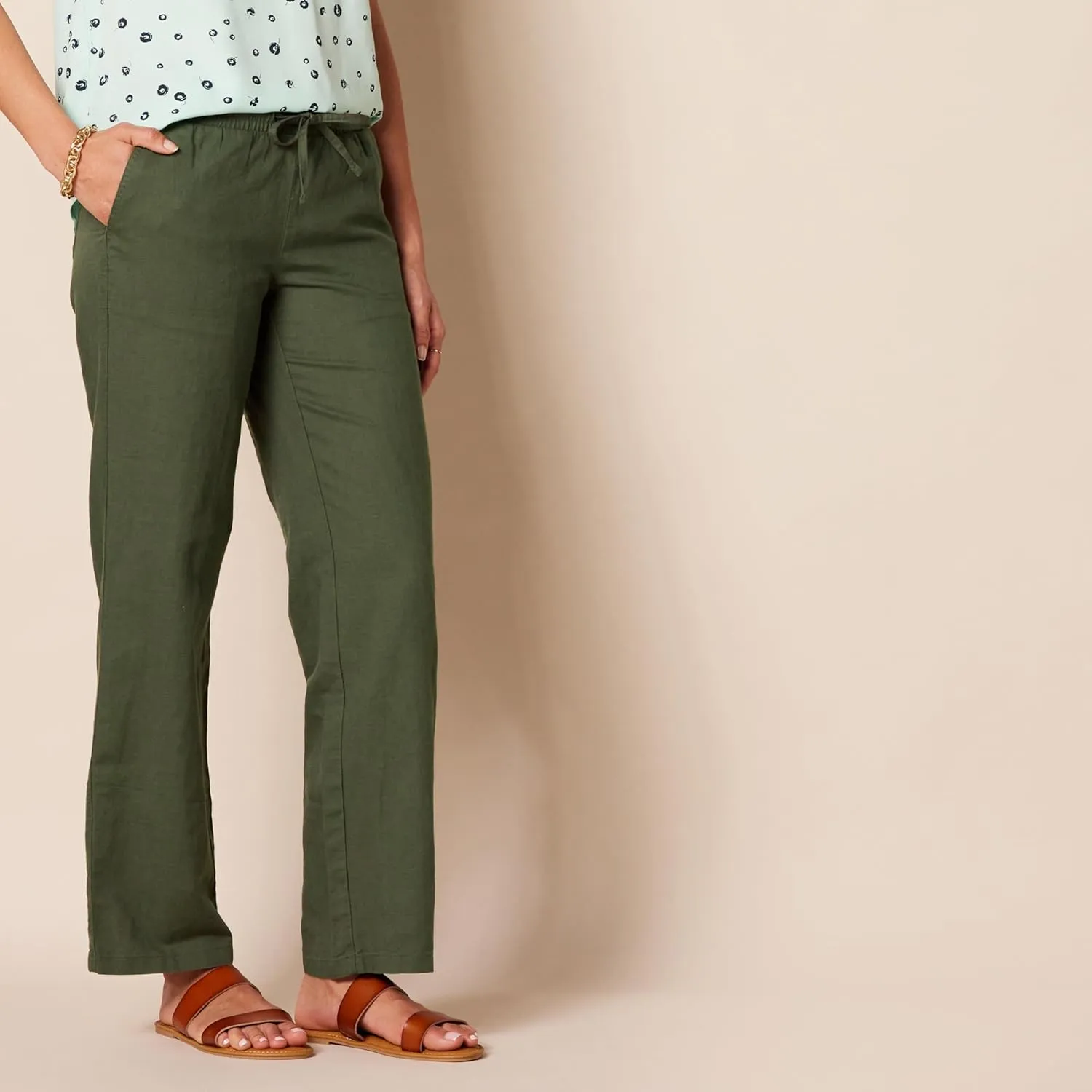 Amazon Essentials Women's Linen Blend Drawstring Relaxed Fit Wide Leg Pant (Available in Plus Size)
