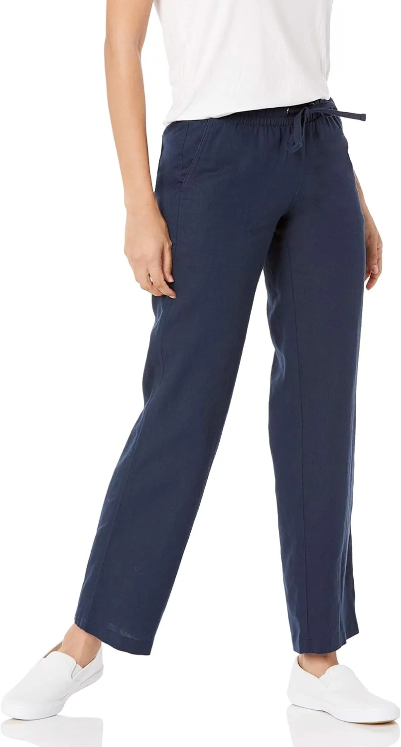 Amazon Essentials Women's Linen Blend Drawstring Relaxed Fit Wide Leg Pant (Available in Plus Size)