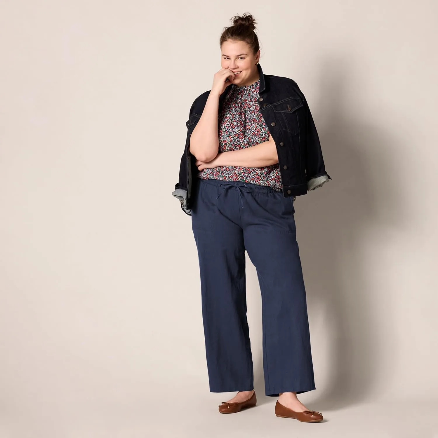 Amazon Essentials Women's Linen Blend Drawstring Relaxed Fit Wide Leg Pant (Available in Plus Size)