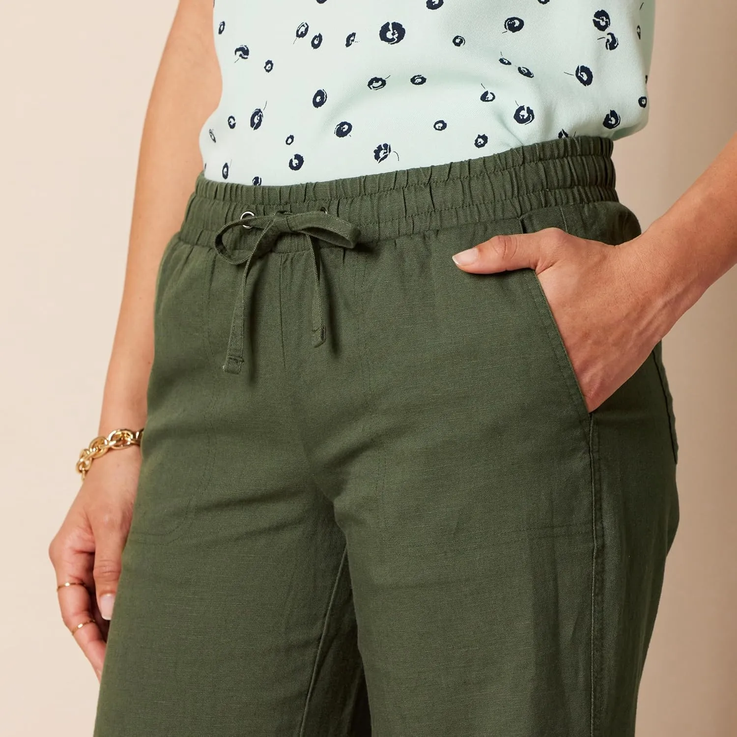 Amazon Essentials Women's Linen Blend Drawstring Relaxed Fit Wide Leg Pant (Available in Plus Size)