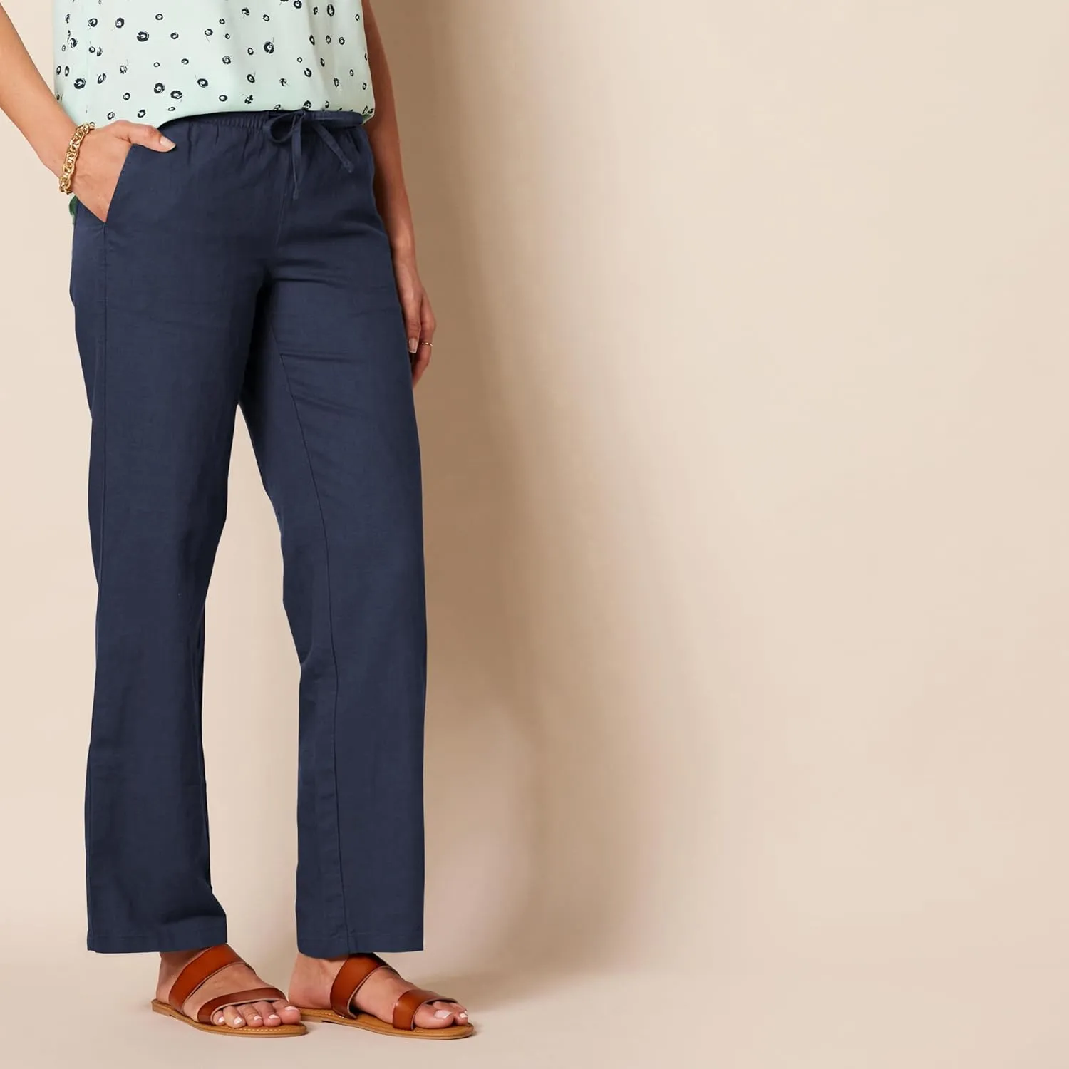 Amazon Essentials Women's Linen Blend Drawstring Relaxed Fit Wide Leg Pant (Available in Plus Size)