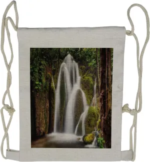 Ambesonne Nature Drawstring Backpack, Waterfall Forest Cascade, Sackpack Bag