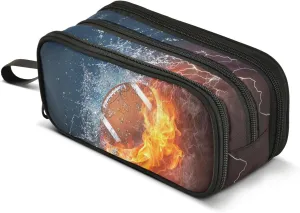 American Football Pencil Case Box Boys Girls Large Pencil Pouch with Zipper Compartments Big Capacity Stationery Pen Bag Organizer for Kids Teens Adults School