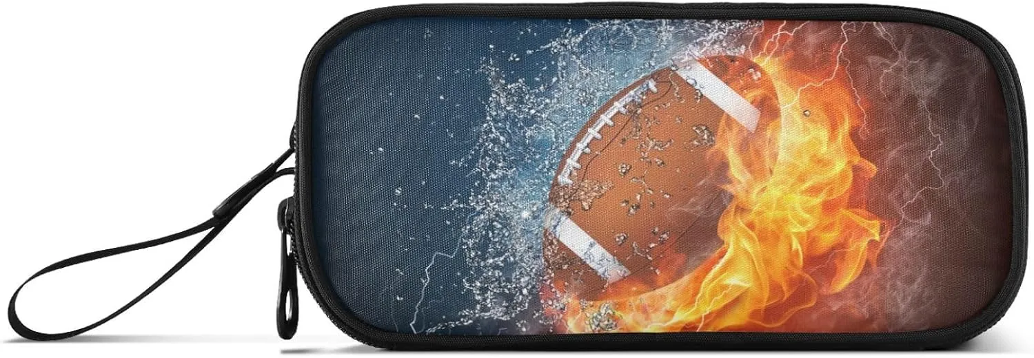 American Football Pencil Case Box Boys Girls Large Pencil Pouch with Zipper Compartments Big Capacity Stationery Pen Bag Organizer for Kids Teens Adults School