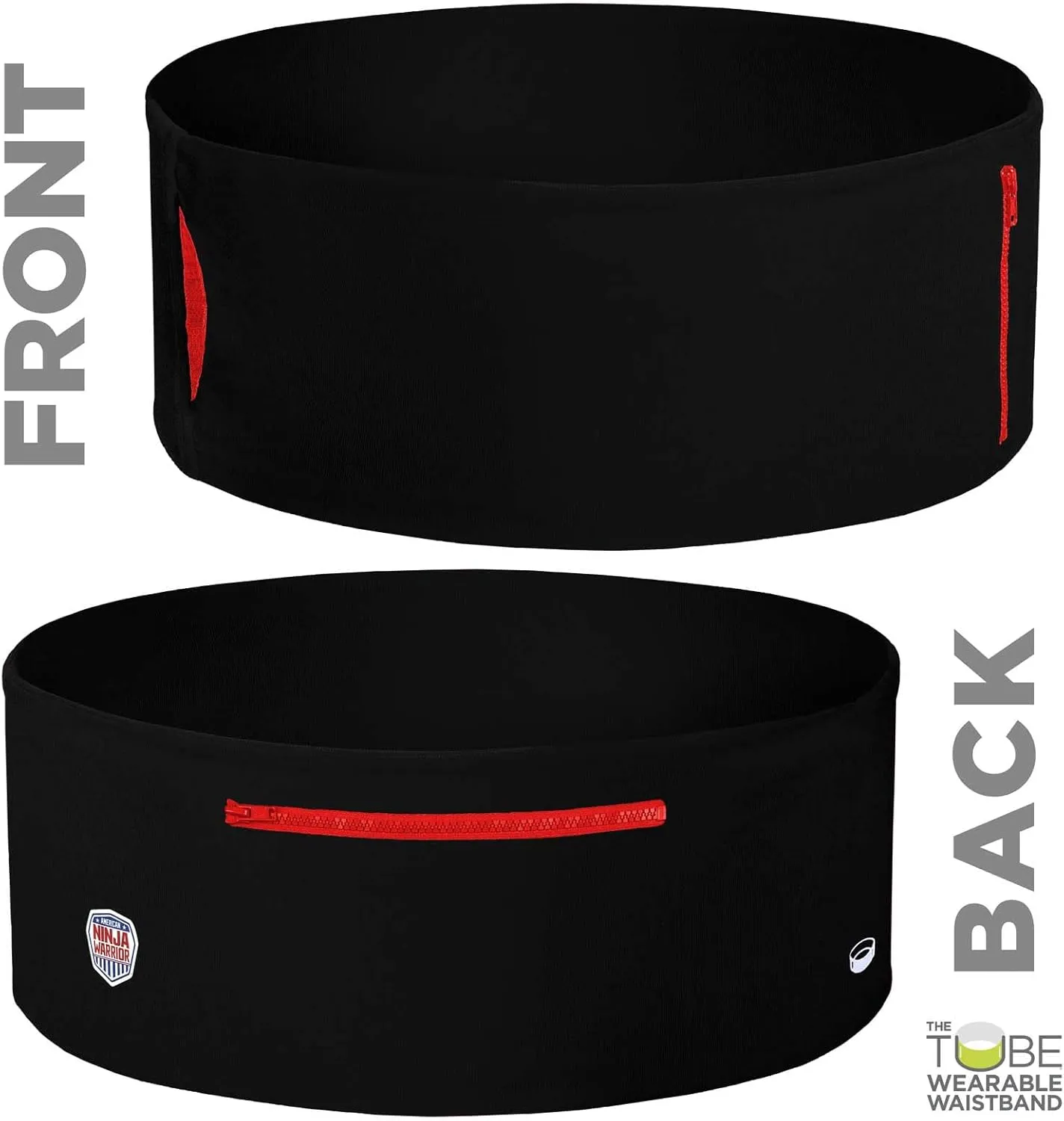 American Ninja Warrior Running Belt for iPhone, Fanny Pack for Fitness & Travel Money Storage - 6, 7 Plus, 8, X - Galaxy S7, S8 - Unisex Waist Band with Zippers for Men & Women by The Tube Waistband
