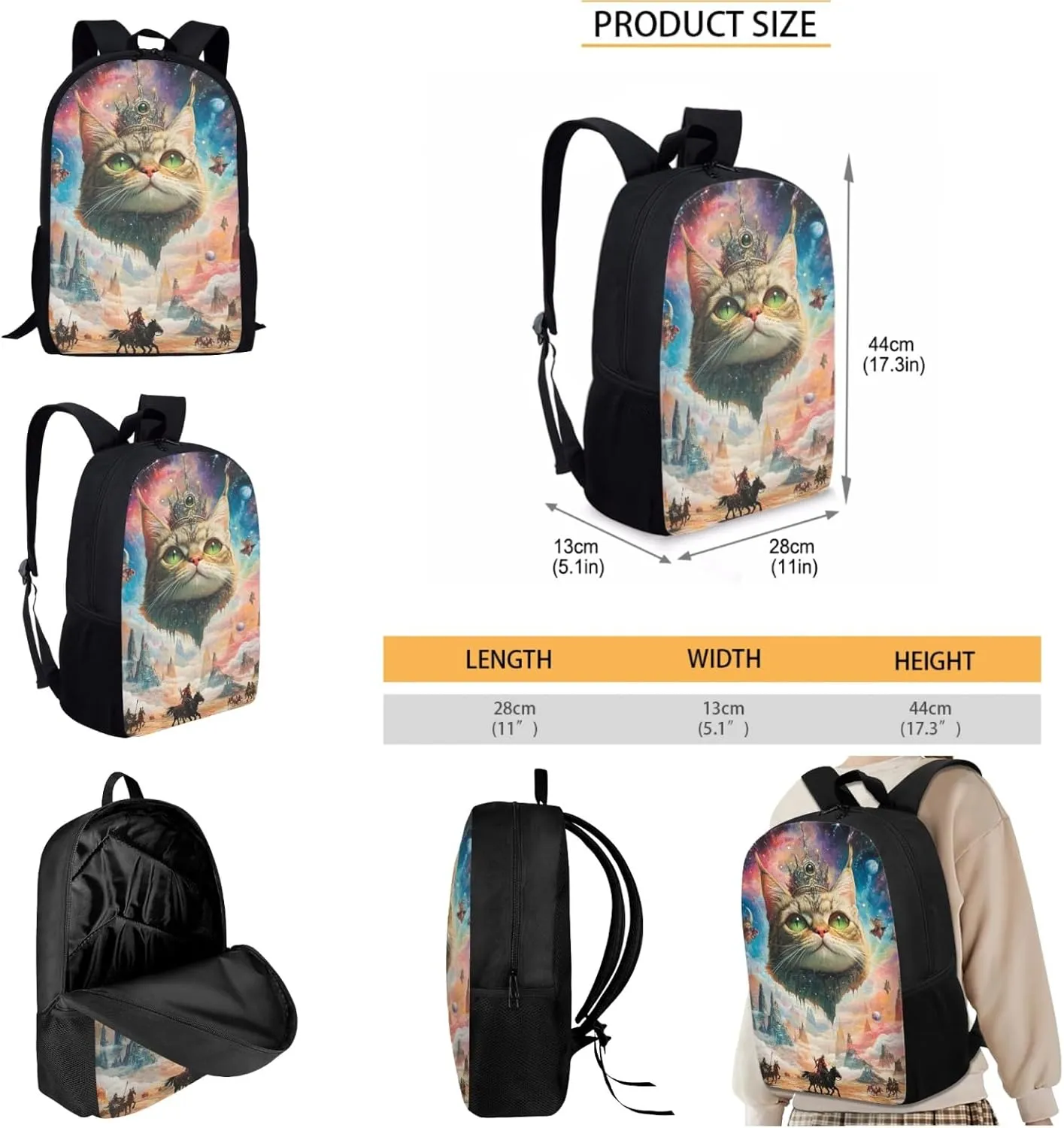 AmzPrint Snowshoe Cat Backpack Matching Lunch Box Combo For Boys Elementary School 3 In 1 Backpack Set