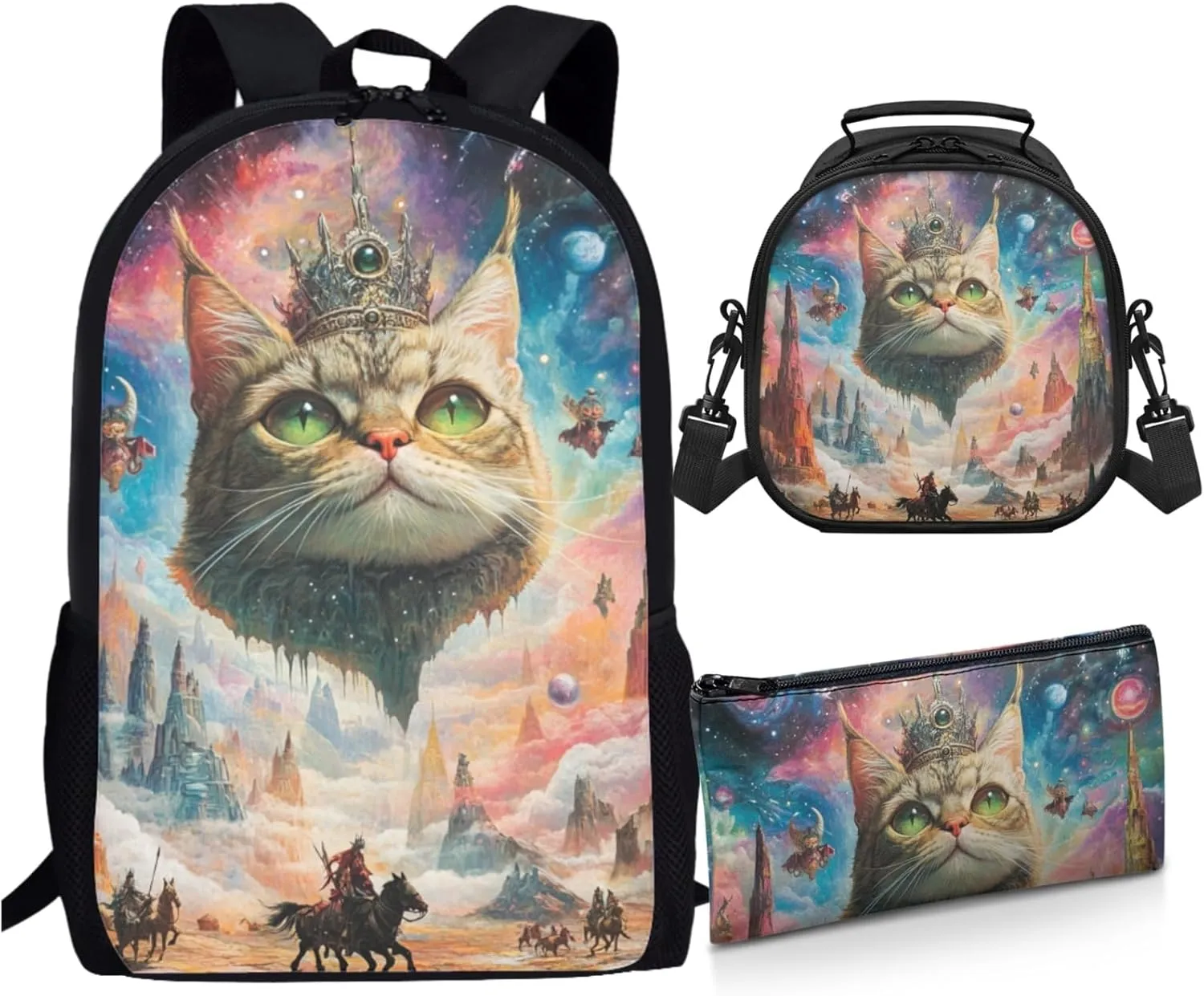 AmzPrint Snowshoe Cat Backpack Matching Lunch Box Combo For Boys Elementary School 3 In 1 Backpack Set
