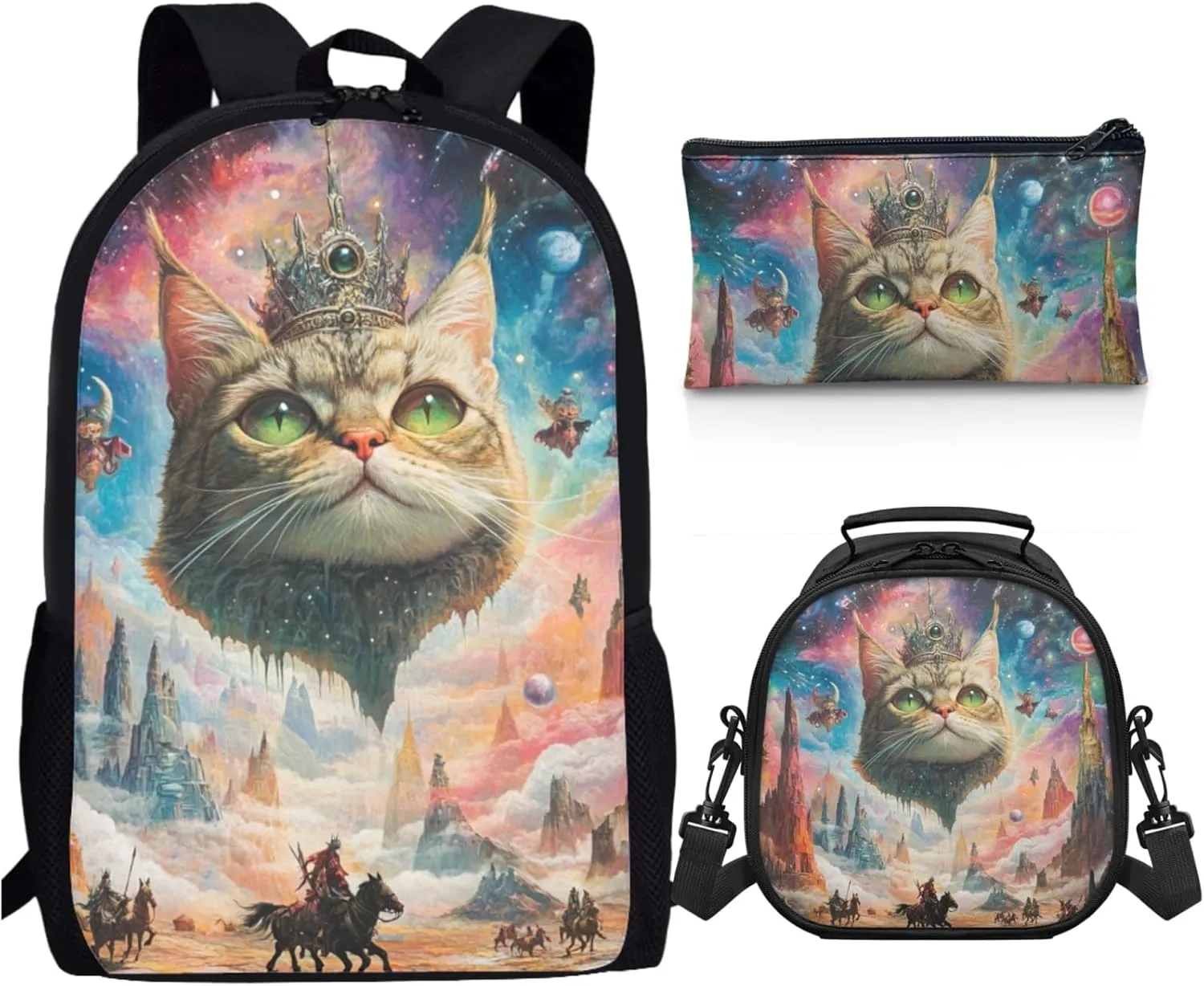 AmzPrint Snowshoe Cat Backpack Matching Lunch Box Combo For Boys Elementary School 3 In 1 Backpack Set