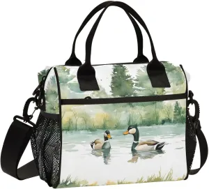 Animal Ducks Swim Pond Colorful Insulated Lunch Bag with Shoulder Strap Lunch Bags for Boys Food Bag for Kitchen Size S bolsas para loncheras