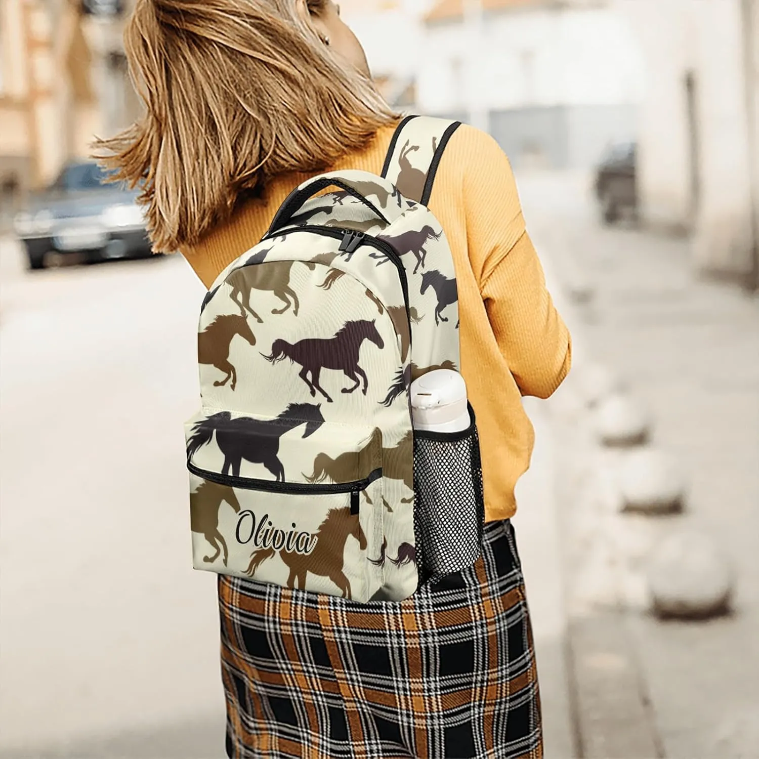 Animal Running Horse Backpack Personalized Name Waterproof Travel Bag for Boys Girls Gift