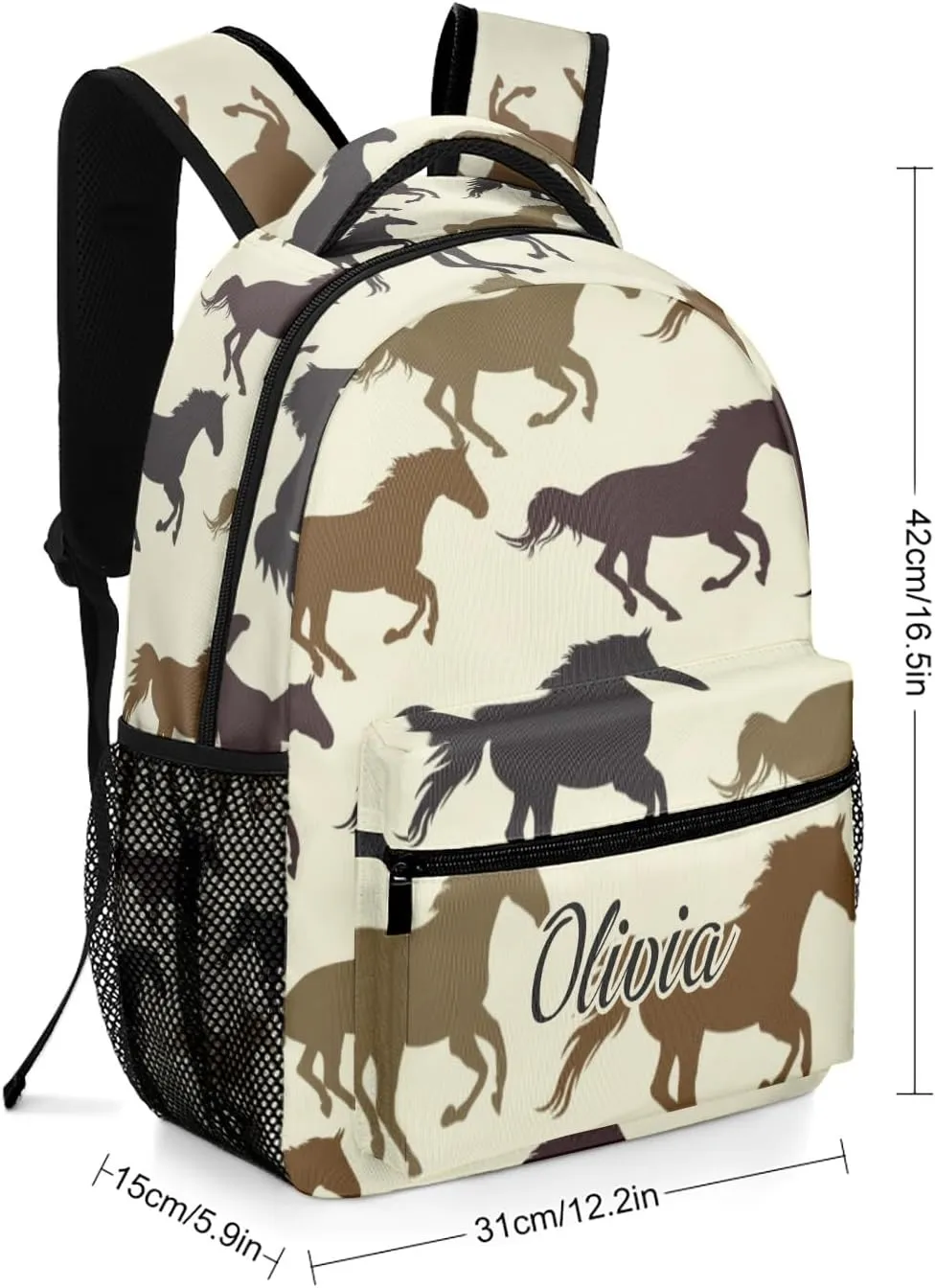 Animal Running Horse Backpack Personalized Name Waterproof Travel Bag for Boys Girls Gift