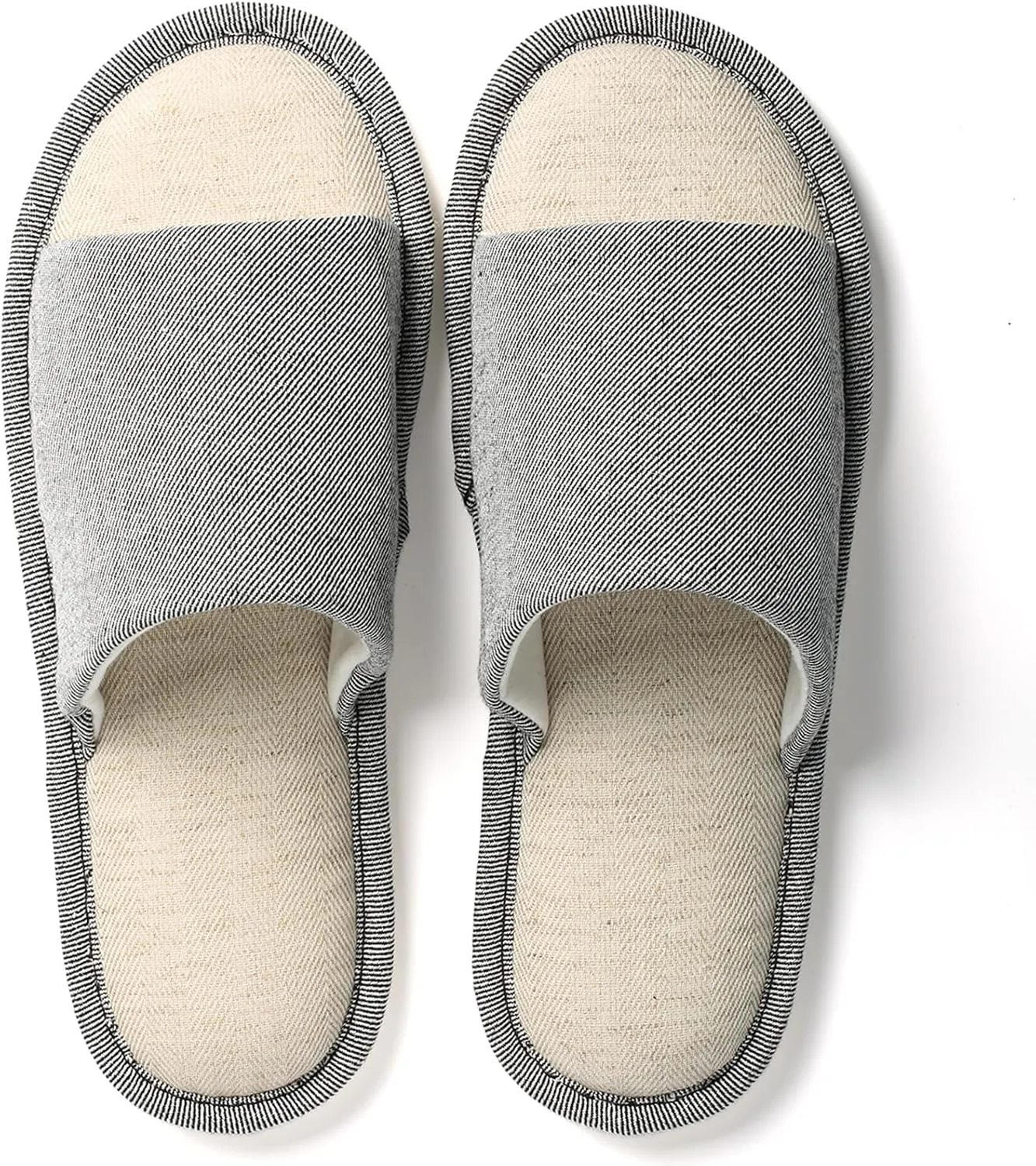 Anmerl Summer House Slippers for Women & Men, Indoor/Outdoor Open Toe Washable Slides with Non-Slip Sole, Breathable Cotton Linen Shower Shoes for Home Travel Spa