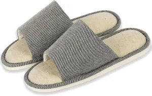 Anmerl Summer House Slippers for Women & Men, Indoor/Outdoor Open Toe Washable Slides with Non-Slip Sole, Breathable Cotton Linen Shower Shoes for Home Travel Spa