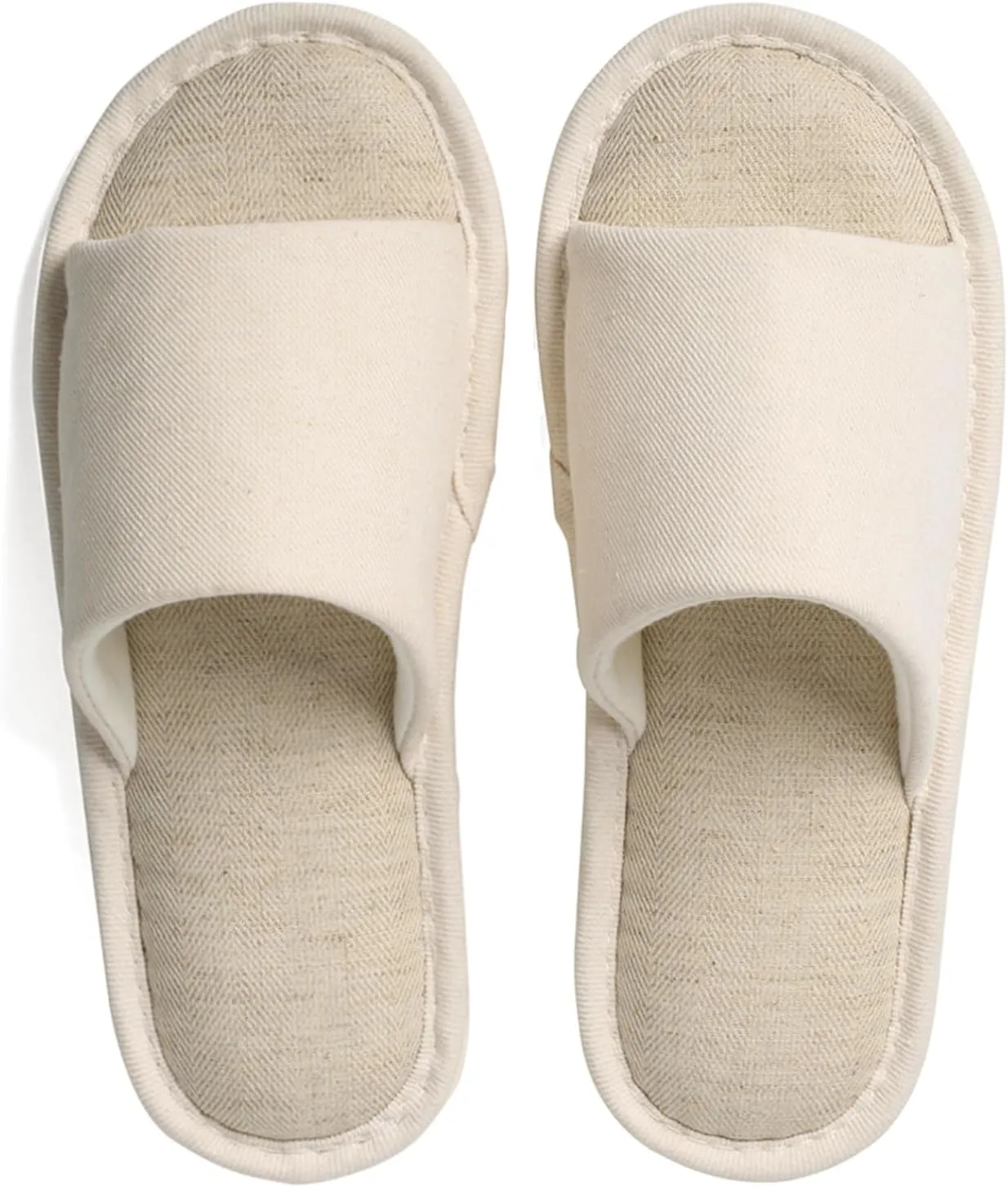 Anmerl Summer House Slippers for Women & Men, Indoor/Outdoor Open Toe Washable Slides with Non-Slip Sole, Breathable Cotton Linen Shower Shoes for Home Travel Spa