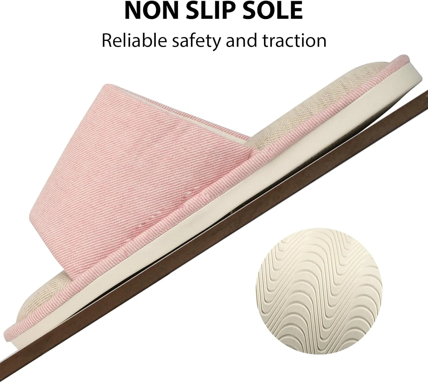 Anmerl Summer House Slippers for Women & Men, Indoor/Outdoor Open Toe Washable Slides with Non-Slip Sole, Breathable Cotton Linen Shower Shoes for Home Travel Spa