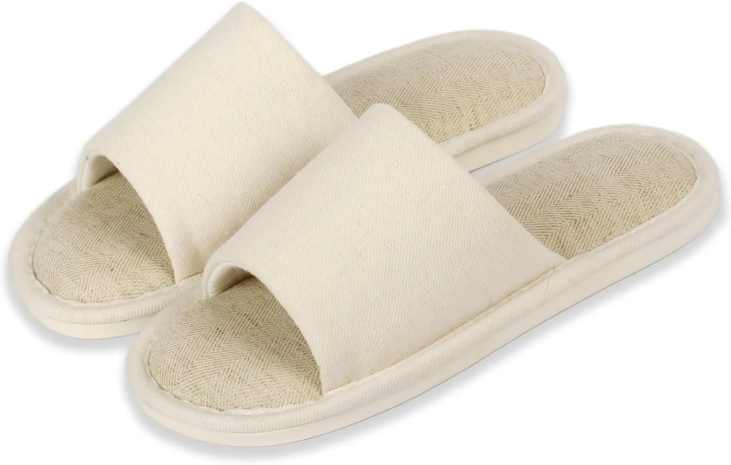 Anmerl Summer House Slippers for Women & Men, Indoor/Outdoor Open Toe Washable Slides with Non-Slip Sole, Breathable Cotton Linen Shower Shoes for Home Travel Spa