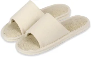 Anmerl Summer House Slippers for Women & Men, Indoor/Outdoor Open Toe Washable Slides with Non-Slip Sole, Breathable Cotton Linen Shower Shoes for Home Travel Spa