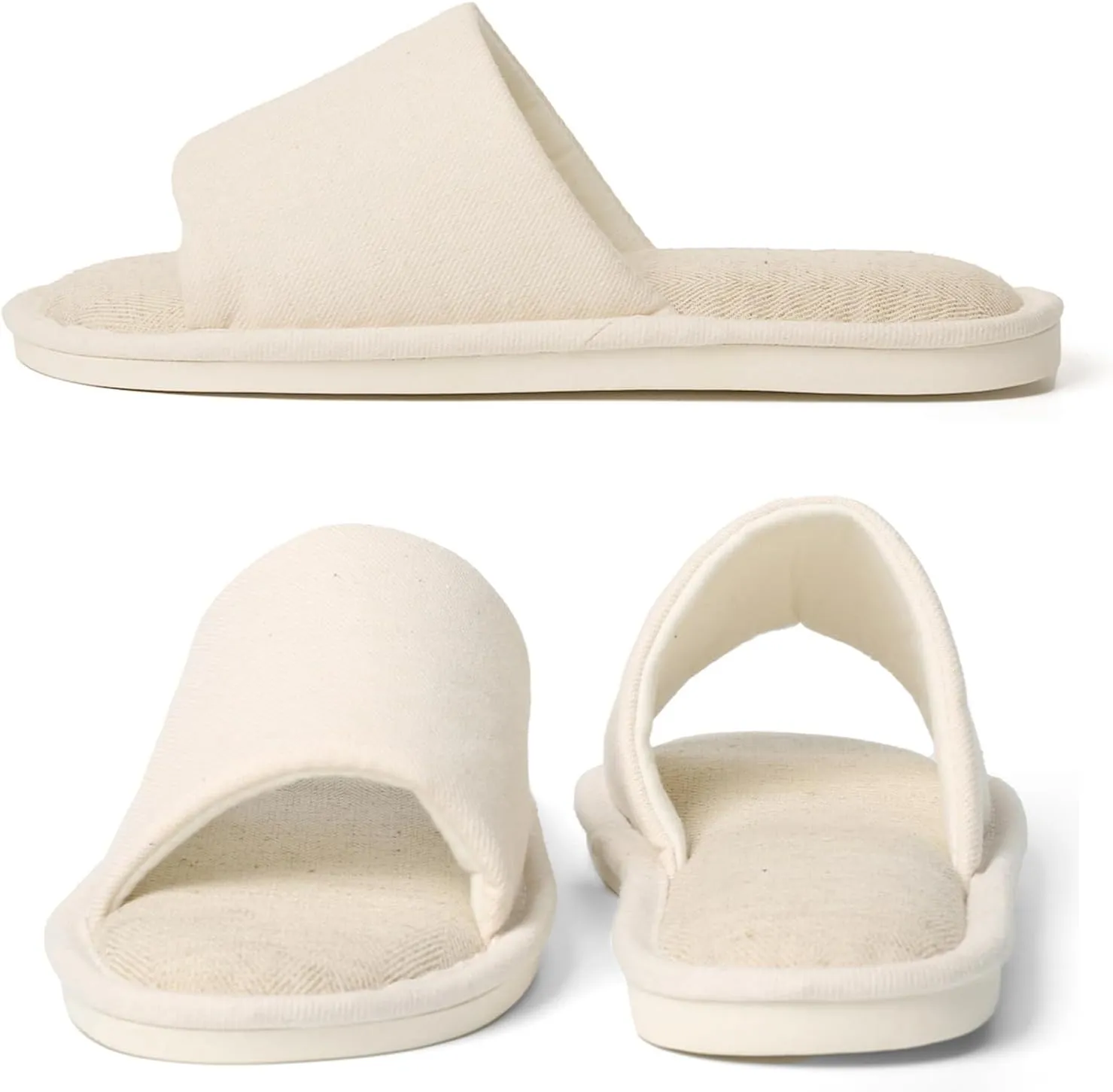 Anmerl Summer House Slippers for Women & Men, Indoor/Outdoor Open Toe Washable Slides with Non-Slip Sole, Breathable Cotton Linen Shower Shoes for Home Travel Spa