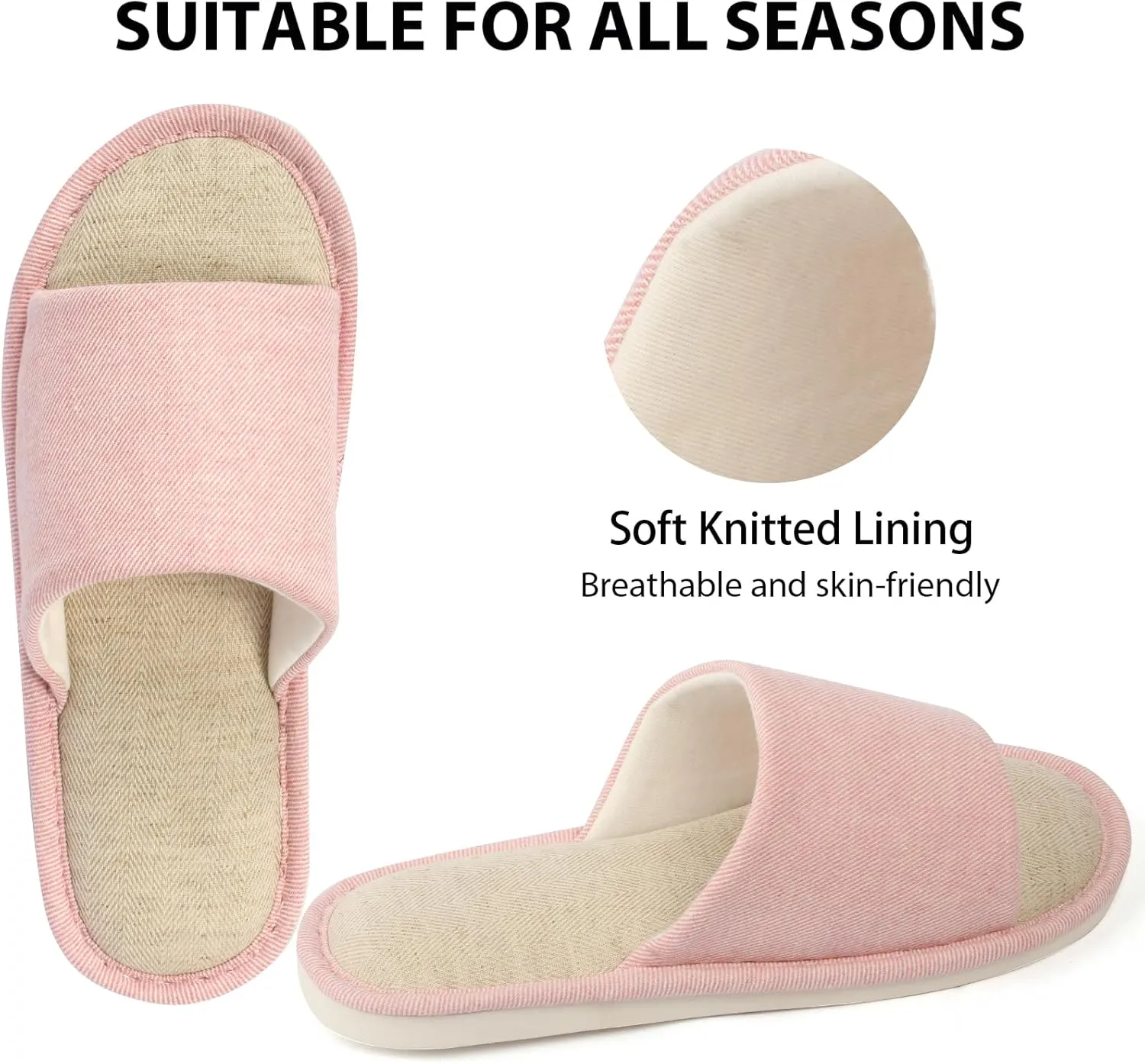 Anmerl Summer House Slippers for Women & Men, Indoor/Outdoor Open Toe Washable Slides with Non-Slip Sole, Breathable Cotton Linen Shower Shoes for Home Travel Spa